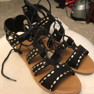 Black and Gold detail lace up sandals.